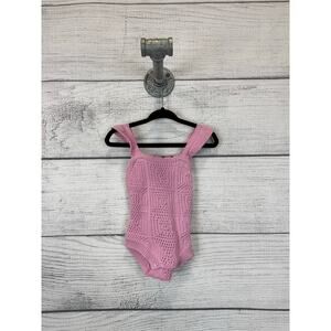 Jessica Simpson Baby Girl Pink Crochet Summer Onesie Size 0/3M